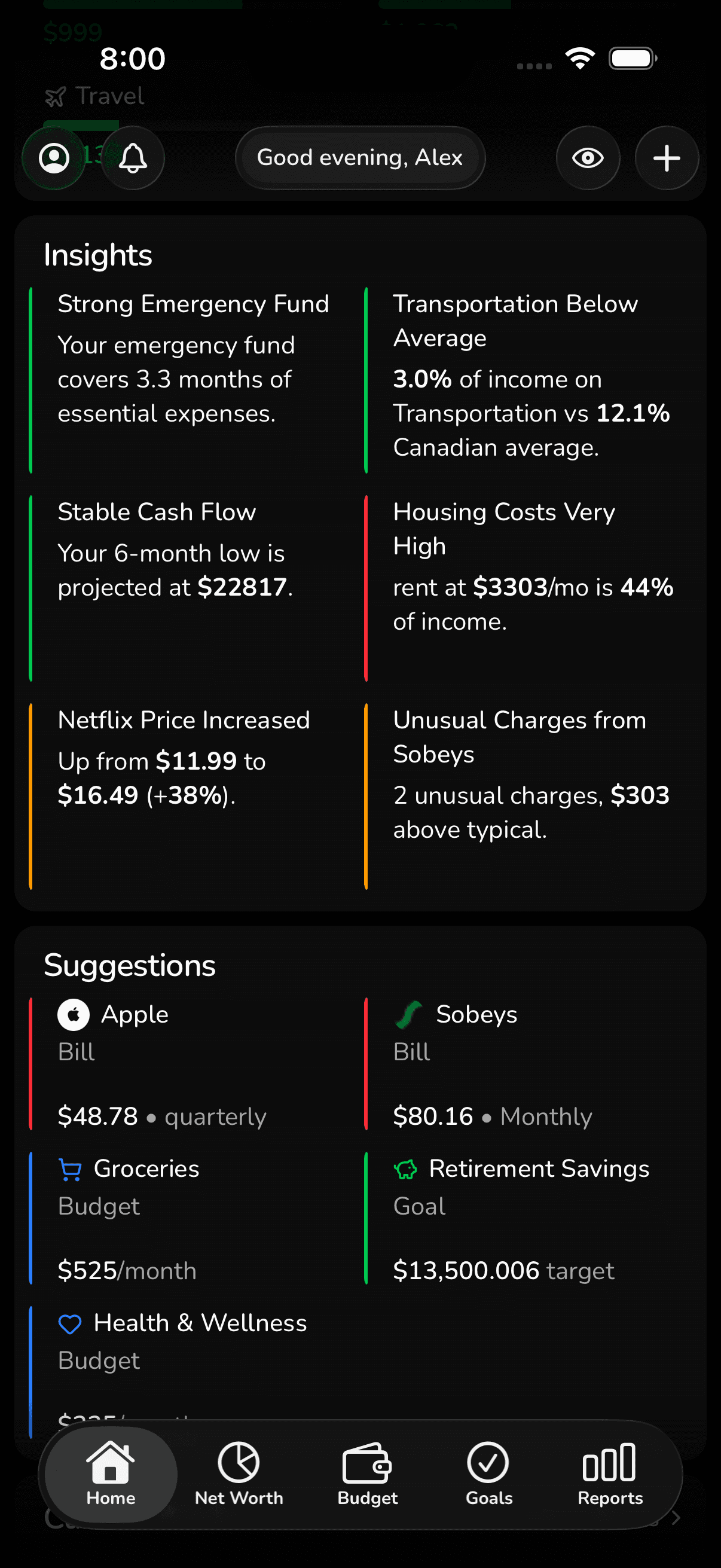 Dashboard with smart insights and suggestions