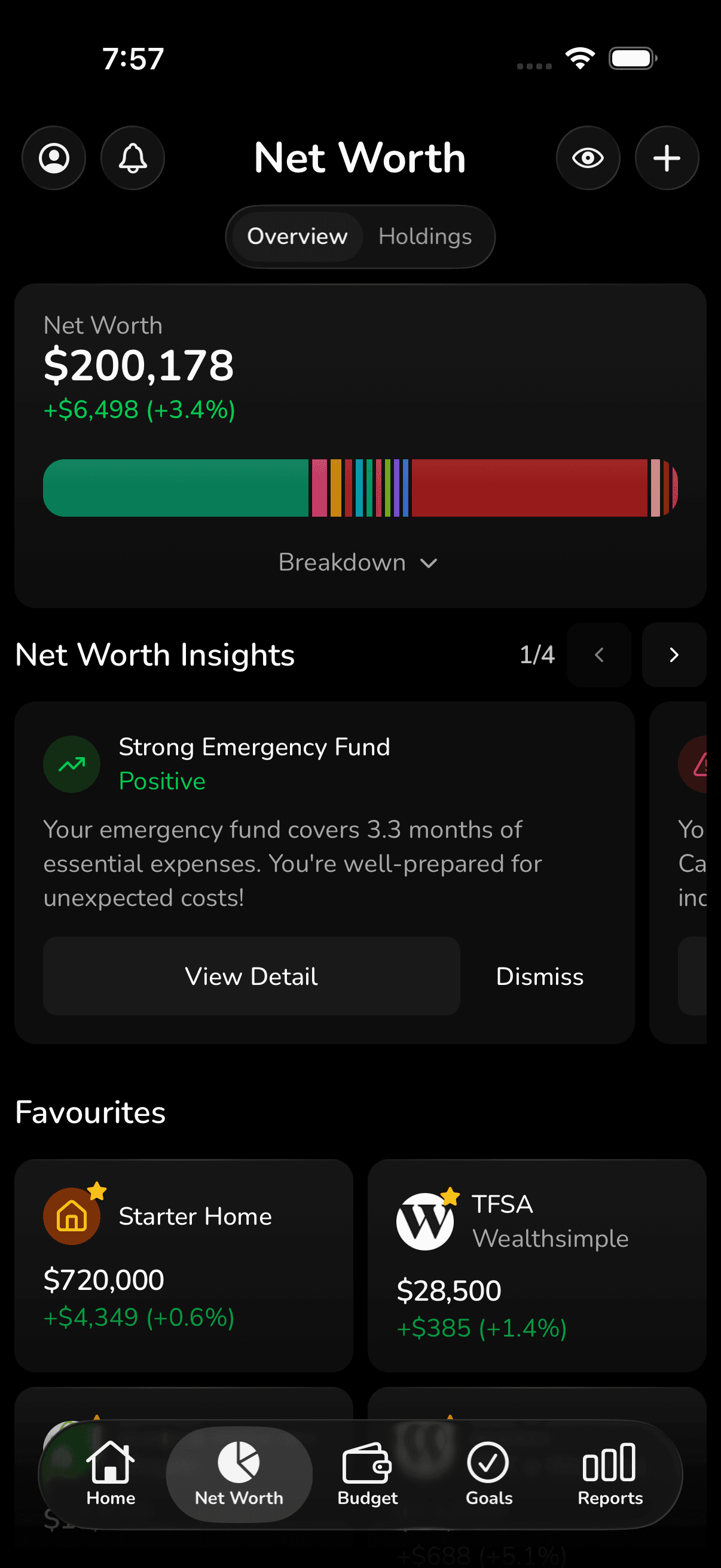 Net worth overview screen